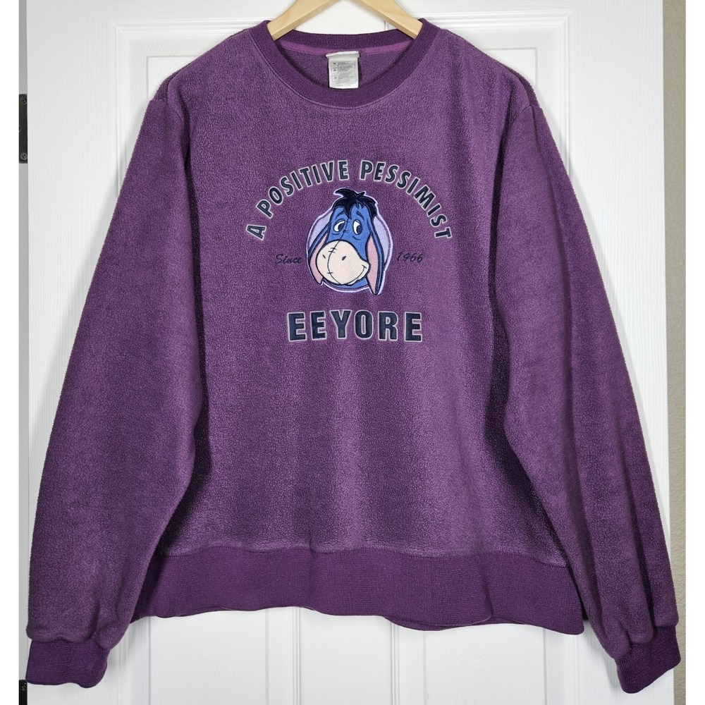 VTG Disney Store Eeyore‎ Positive Pessimist Fleece Crewneck Sweatshirt Adult M
